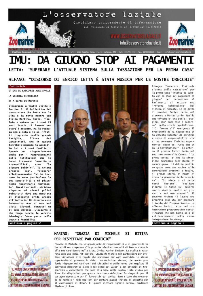L'osservatore d'Italia edizione del 30 Aprile 2013